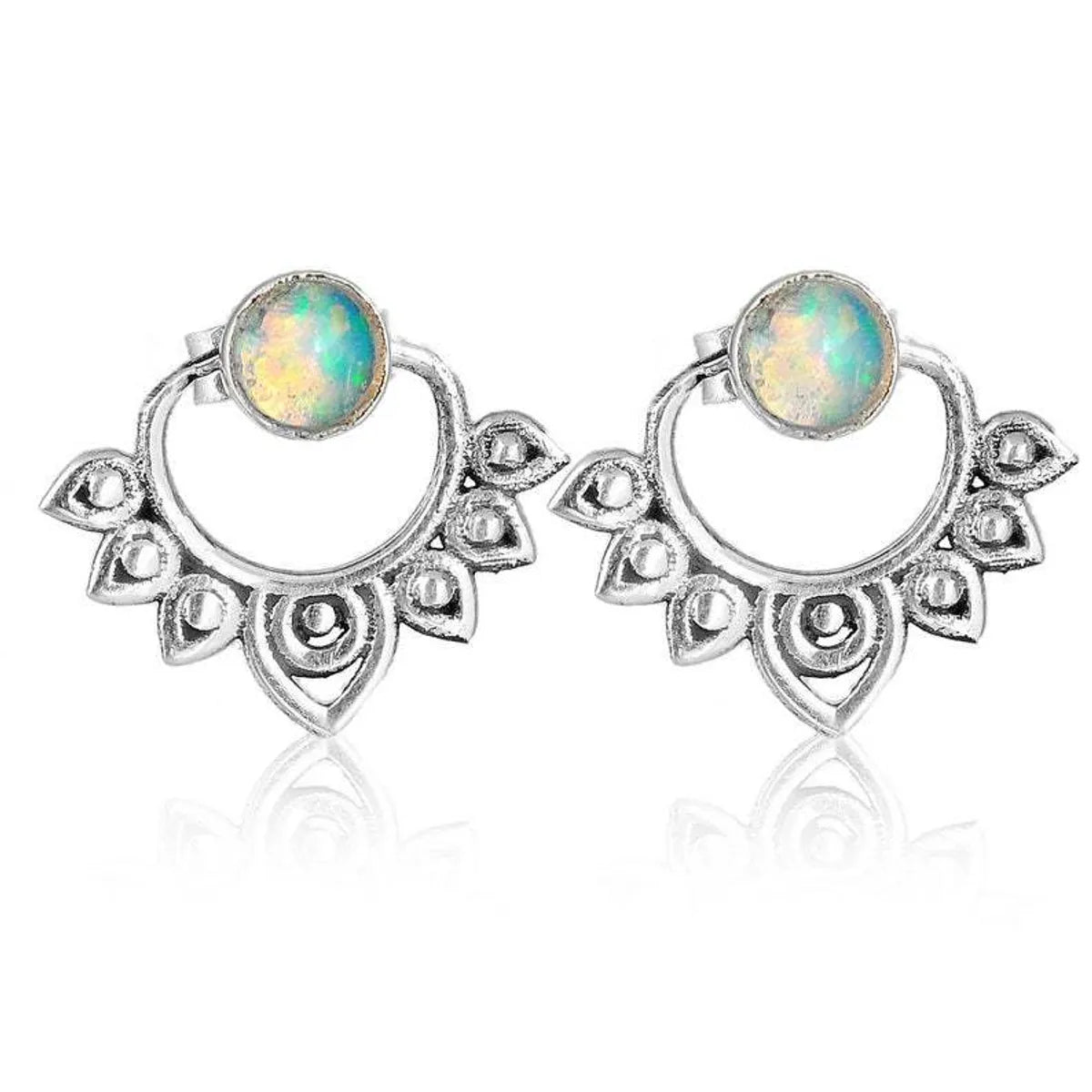 Bohemian Lotus Earrings Female Opal Earrings Front And Rear Combination Dual-use Earrings