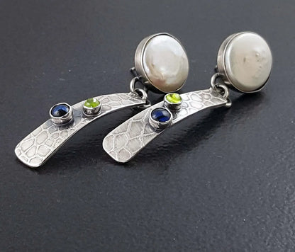 Bohemian Pearl Shell Earrings Diamond Peridot Earrings