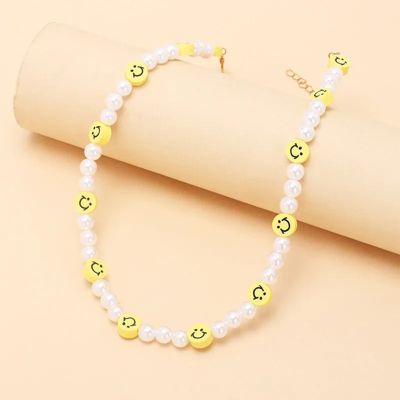 Bohemian Pearl Smile Face Soft Ceramic Necklace Wholesale Nihaojewelry