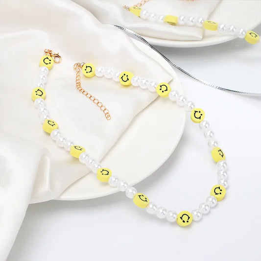 Bohemian Pearl Smile Face Soft Ceramic Necklace Wholesale Nihaojewelry