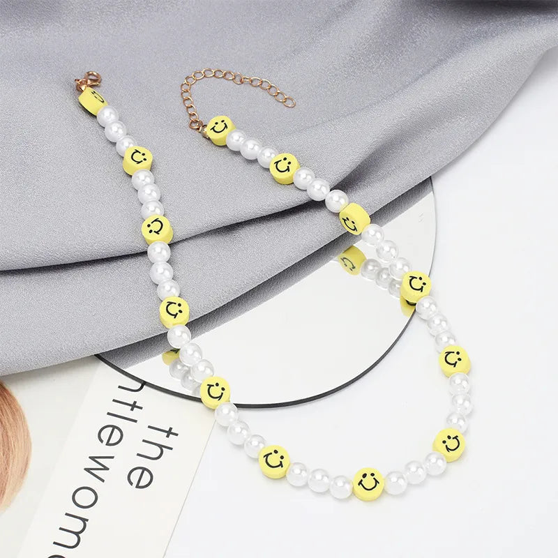 Bohemian Pearl Smile Face Soft Ceramic Necklace Wholesale Nihaojewelry