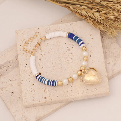 Wholesale Jewelry Bohemian Heart Imitation Pearl No Inlaid 18K Gold Plated Bracelets