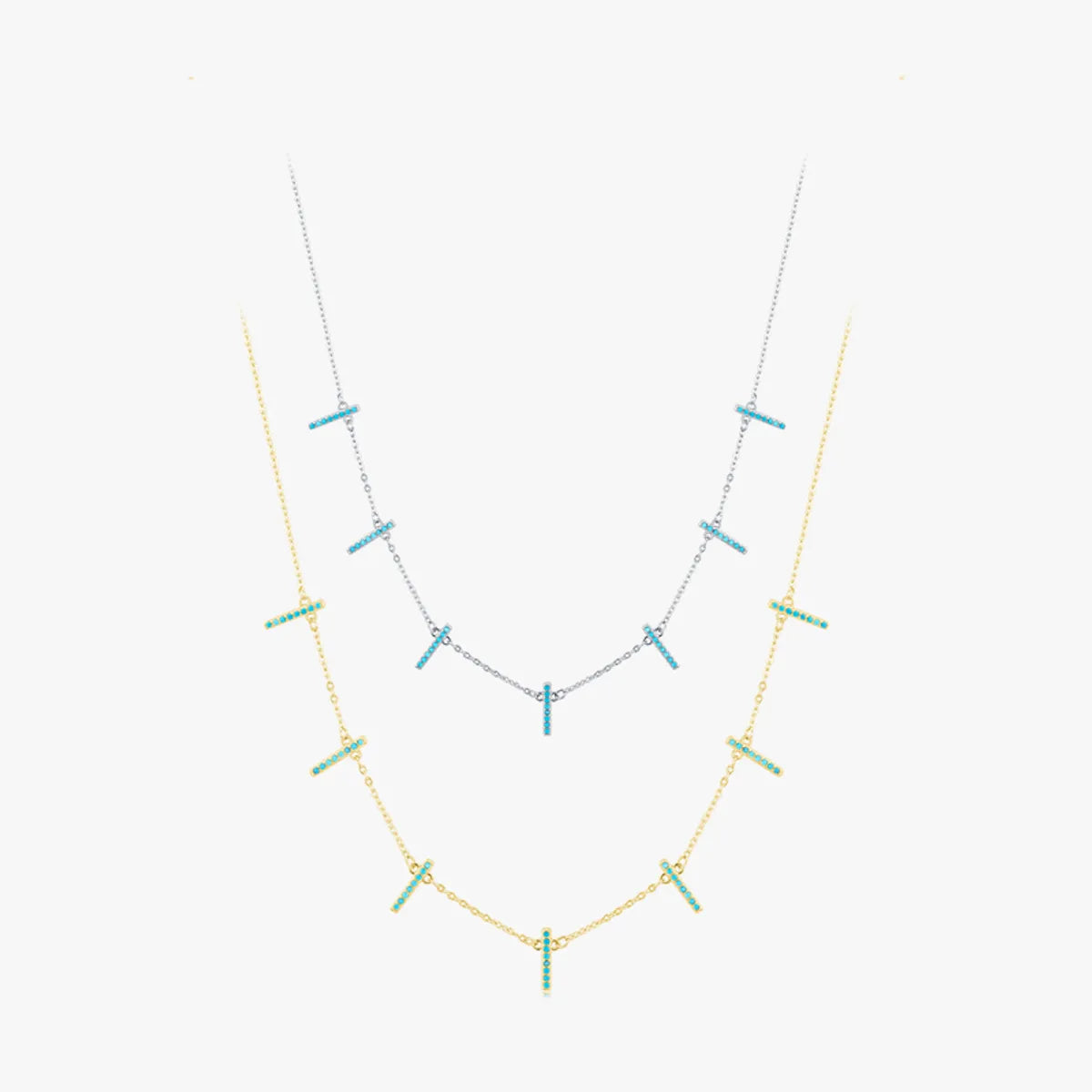 Bohemian Rectangle Sterling Silver Plating Inlay Turquoise 14k Gold Plated Rhodium Plated Choker