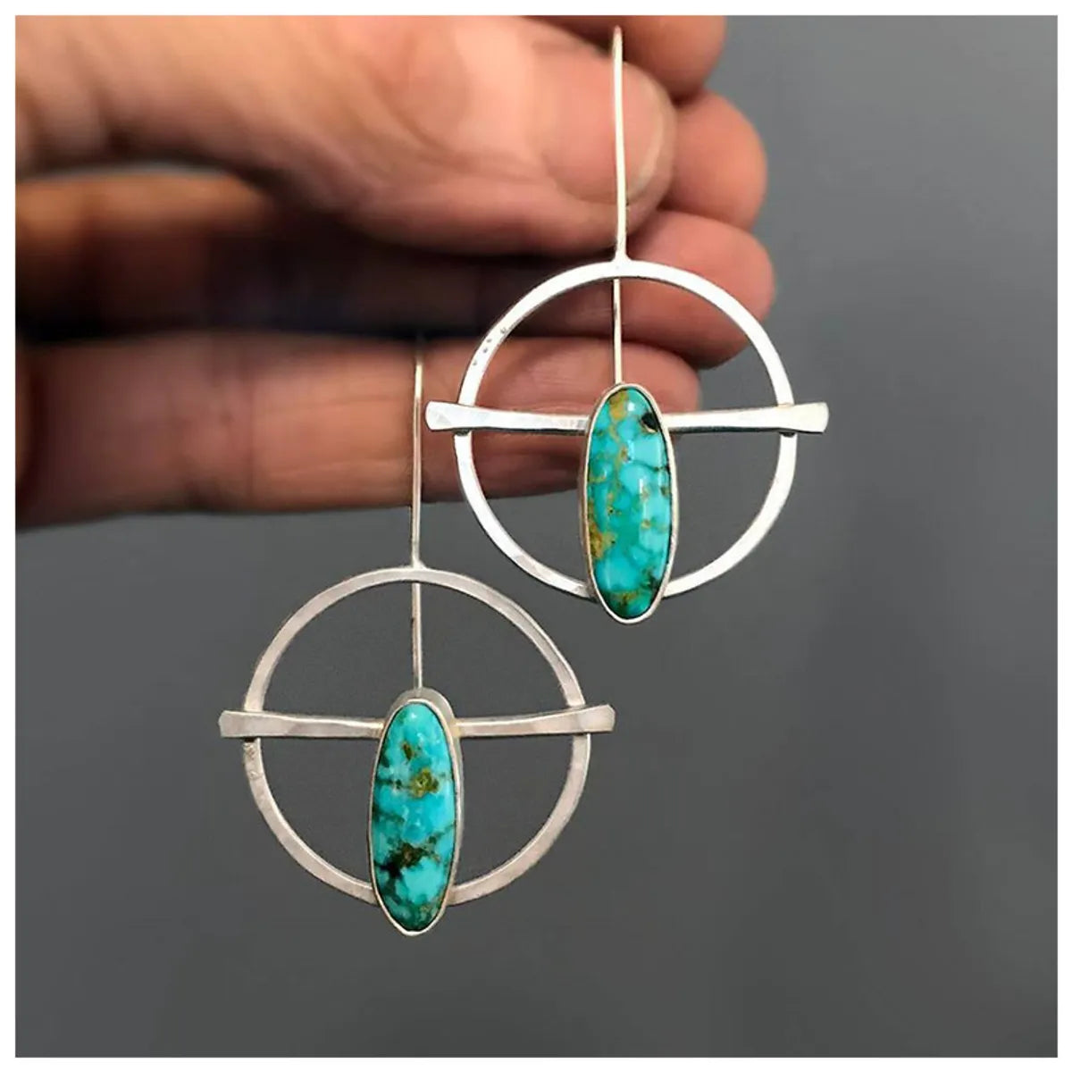 Bohemian Retro Color Turquoise Earrings New Style Beaten Plated Hoop Earrings