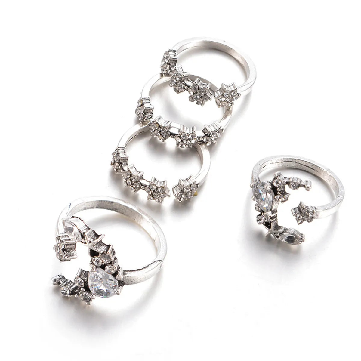 Bohemian Retro Diamond Star Moon Crystal Ring 5-Piece Set