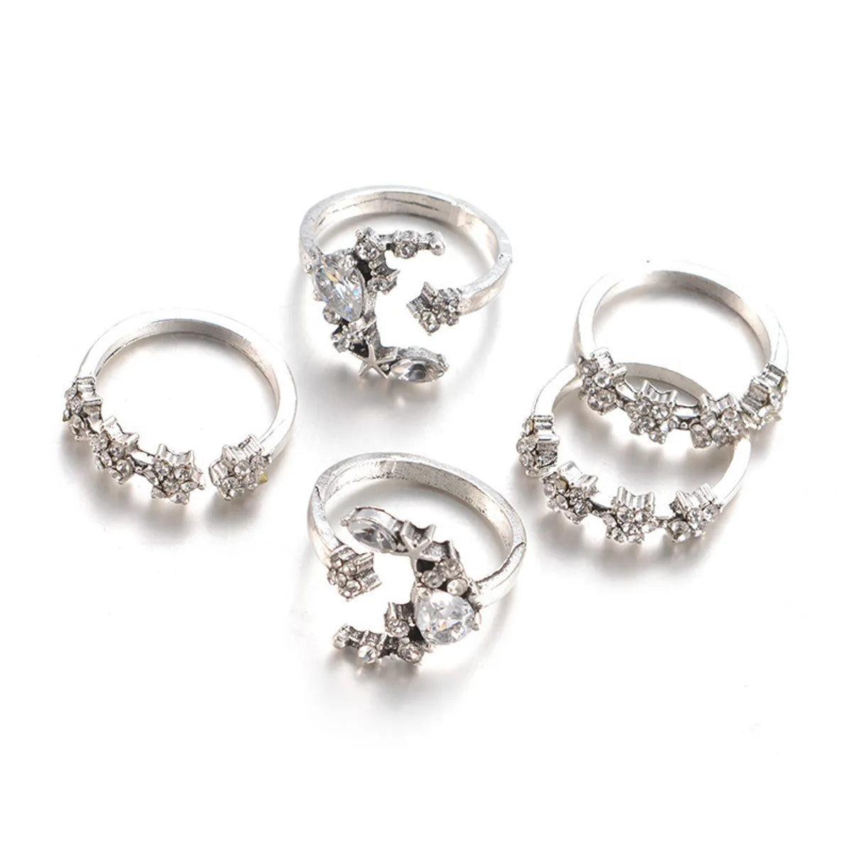 Bohemian Retro Diamond Star Moon Crystal Ring 5-Piece Set