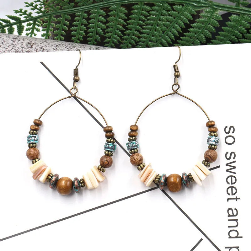 Bohemian Round Shell Beaded Women'S Drop Earrings