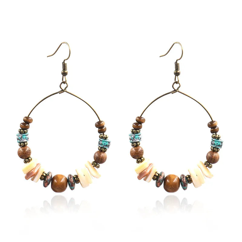 Bohemian Round Shell Beaded Women'S Drop Earrings