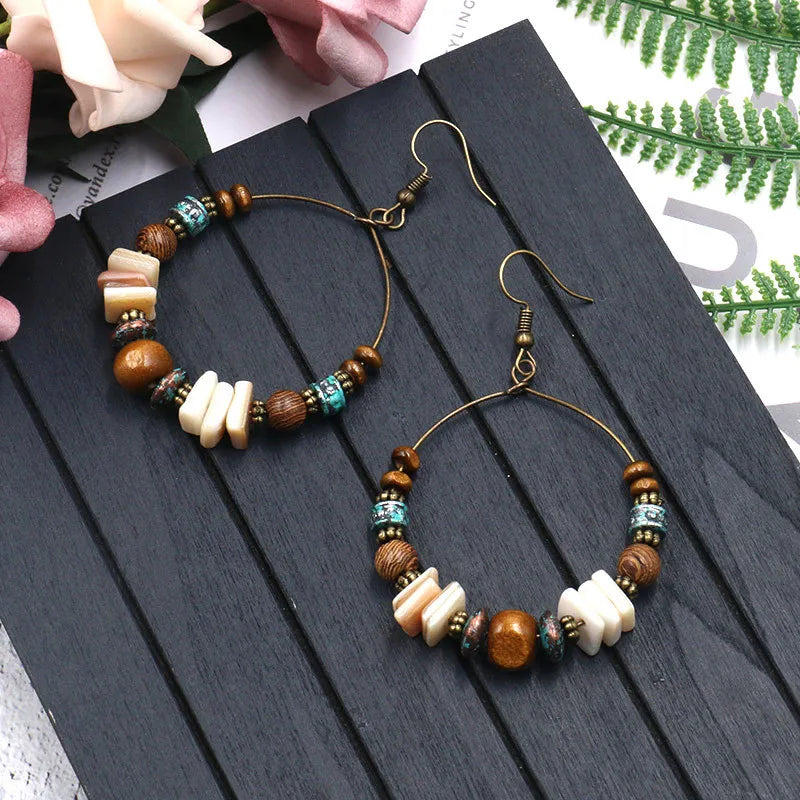 Bohemian Round Shell Beaded Women'S Drop Earrings