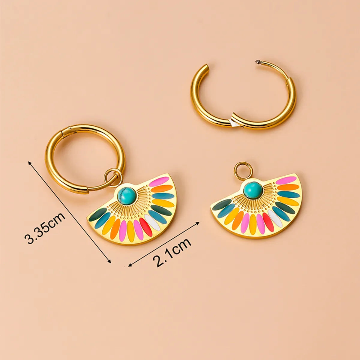 1 Pair Bohemian Sector Enamel Stainless Steel Turquoise Earrings