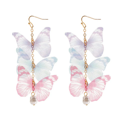 Bohemian Simple Long Lace Butterfly Alloy Fabric Earrings