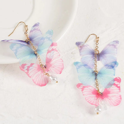 Bohemian Simple Long Lace Butterfly Alloy Fabric Earrings