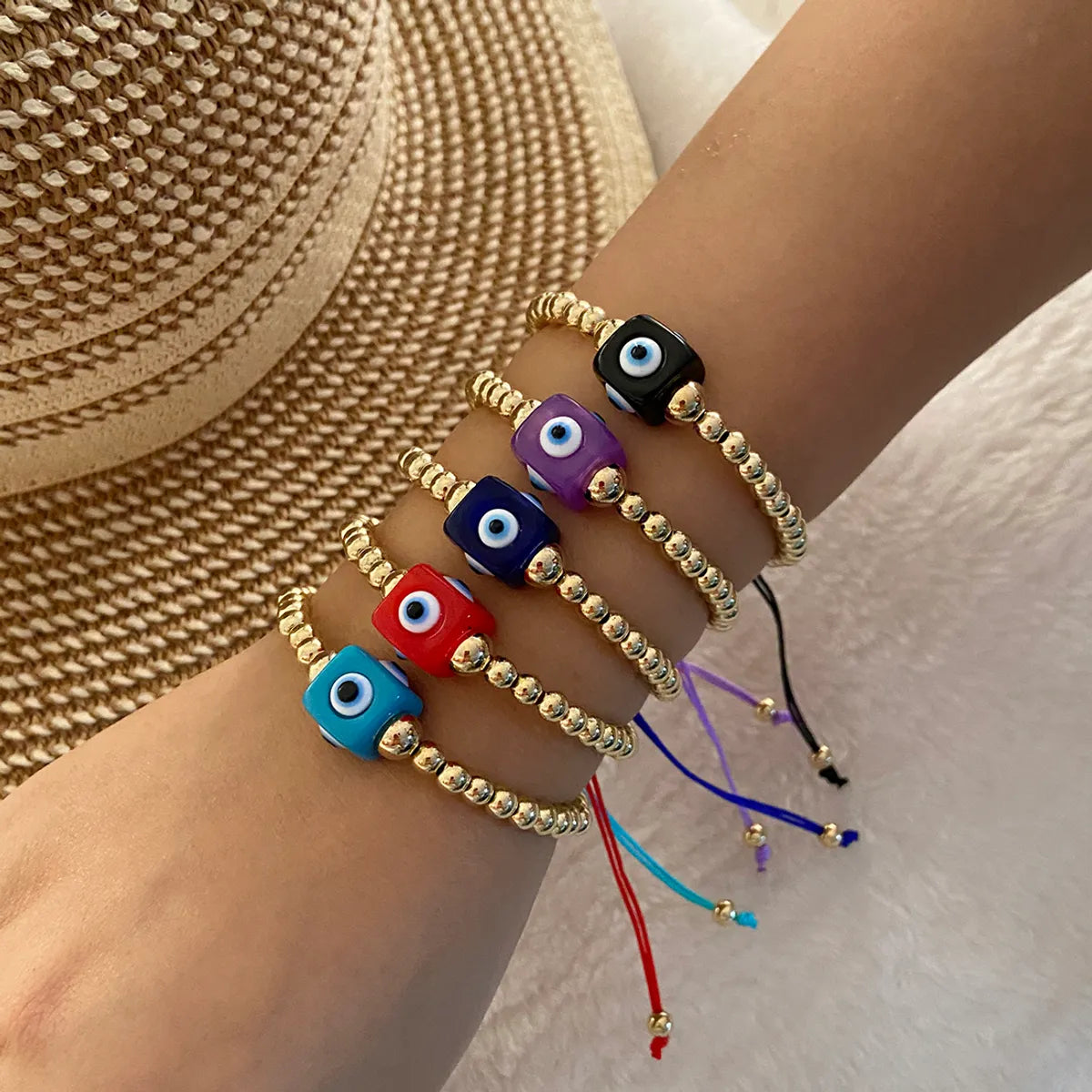 Bohemian Simple Style Geometric Devil's Eye Ccb Resin Beaded Women's Bracelets