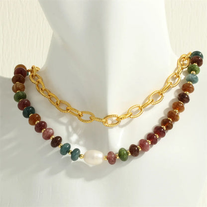 Bohemian Simple Style Irregular Freshwater Pearl Stone Copper Beaded Plating 18k Gold Plated Women'S Necklace