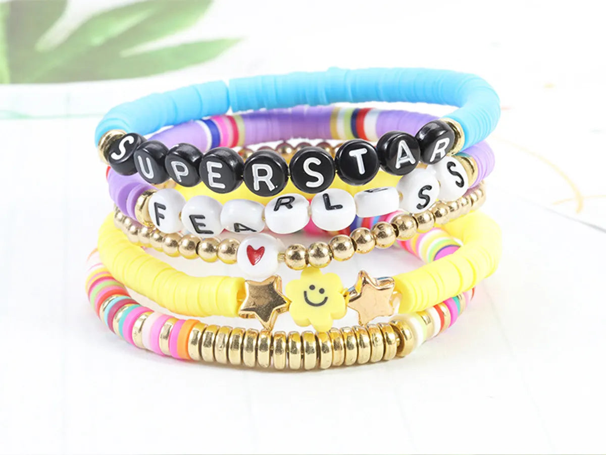 Bohemian Simple Style Letter Colorful Heart Shape Soft Clay Wholesale Bracelets