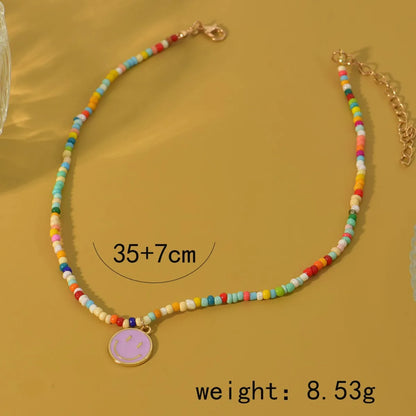 Bohemian Smiley Face Beaded Alloy Necklace 1 Piece