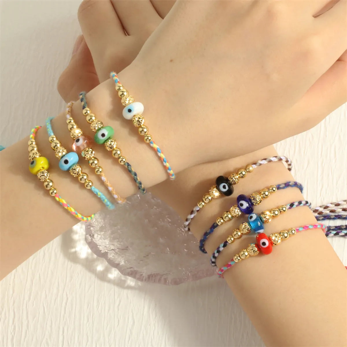 Bohemian Streetwear Devil's Eye Glass Rope Knitting Women's Bracelets