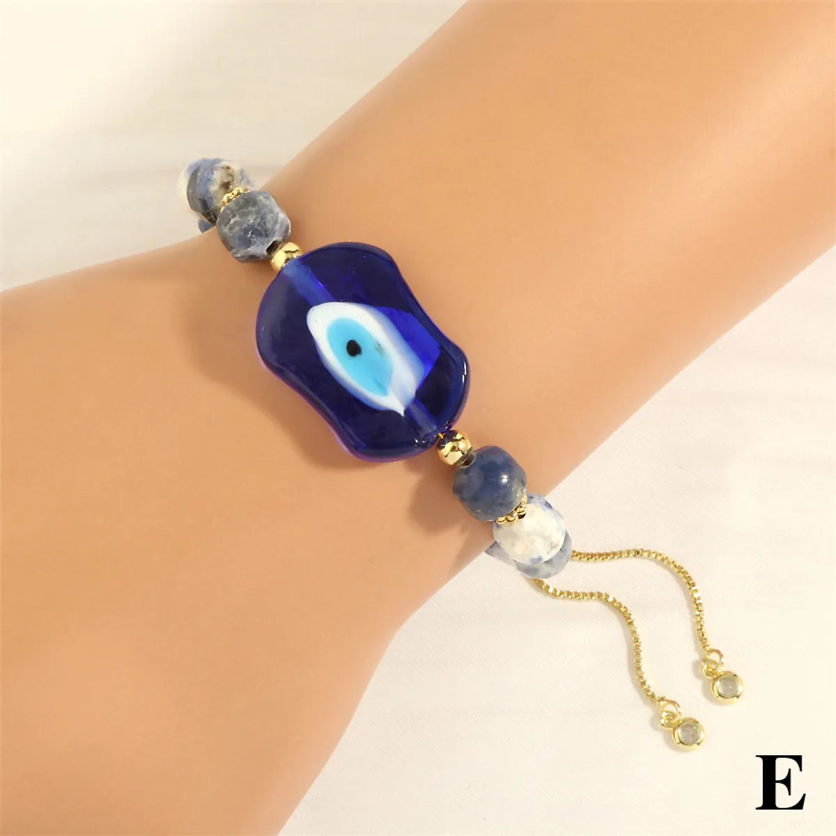 Bohemian Streetwear Irregular Eye 18k Gold Plated Artificial Gemstones Glass Copper Wholesale Bracelets