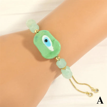 Bohemian Streetwear Irregular Eye 18k Gold Plated Artificial Gemstones Glass Copper Wholesale Bracelets