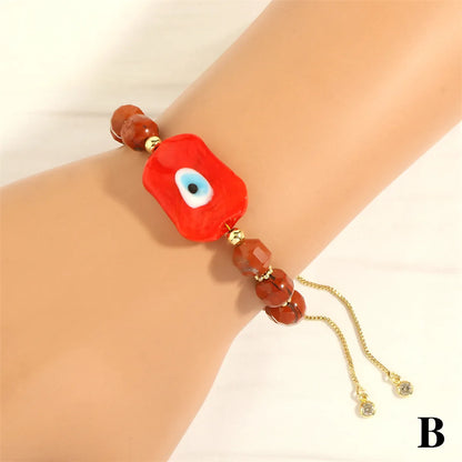 Bohemian Streetwear Irregular Eye 18k Gold Plated Artificial Gemstones Glass Copper Wholesale Bracelets