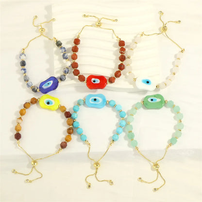 Bohemian Streetwear Irregular Eye 18k Gold Plated Artificial Gemstones Glass Copper Wholesale Bracelets