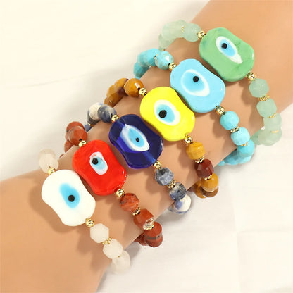 Bohemian Streetwear Irregular Eye 18k Gold Plated Artificial Gemstones Glass Copper Wholesale Bracelets