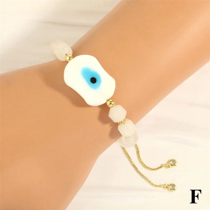 Bohemian Streetwear Irregular Eye 18k Gold Plated Artificial Gemstones Glass Copper Wholesale Bracelets