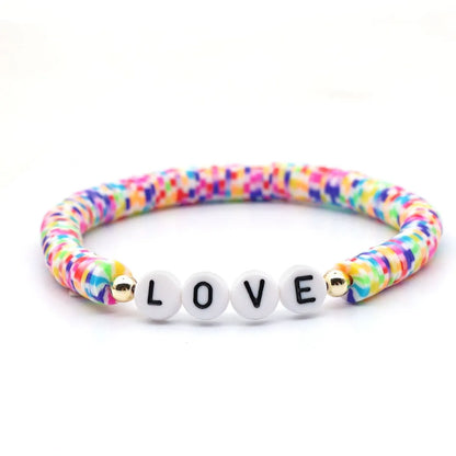 Bohemian Style 6mm Soft Pottery Bracelet Acrylic Word Love Letter Beads Gold Bead Bracelet