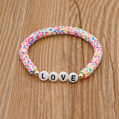 Bohemian Style 6mm Soft Pottery Bracelet Acrylic Word Love Letter Beads Gold Bead Bracelet