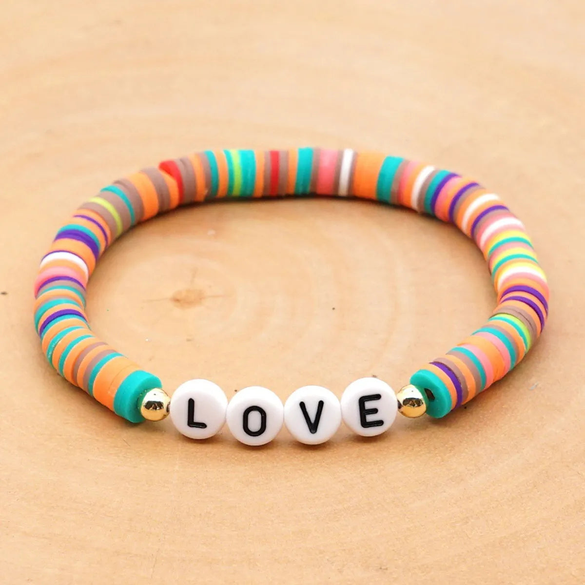 Bohemian Style 6mm Soft Pottery Bracelet Acrylic Word Love Letter Beads Gold Bead Bracelet