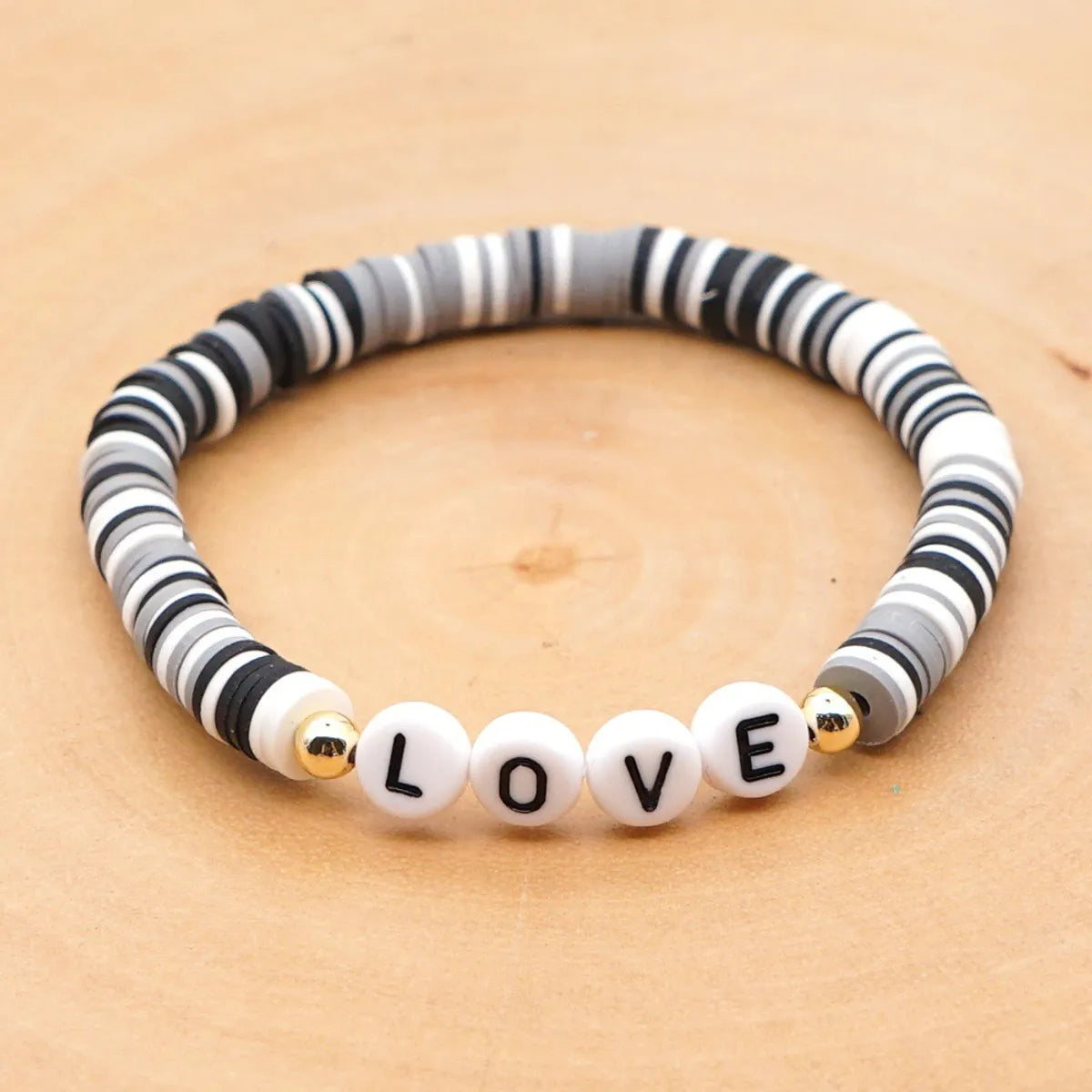 Bohemian Style 6mm Soft Pottery Bracelet Acrylic Word Love Letter Beads Gold Bead Bracelet