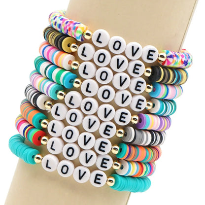 Bohemian Style 6mm Soft Pottery Bracelet Acrylic Word Love Letter Beads Gold Bead Bracelet