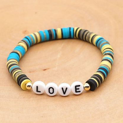 Bohemian Style 6mm Soft Pottery Bracelet Acrylic Word Love Letter Beads Gold Bead Bracelet