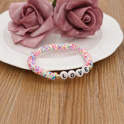 Bohemian Style 6mm Soft Pottery Bracelet Acrylic Word Love Letter Beads Gold Bead Bracelet