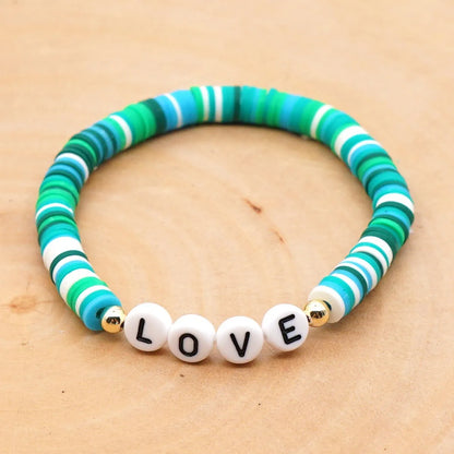 Bohemian Style 6mm Soft Pottery Bracelet Acrylic Word Love Letter Beads Gold Bead Bracelet