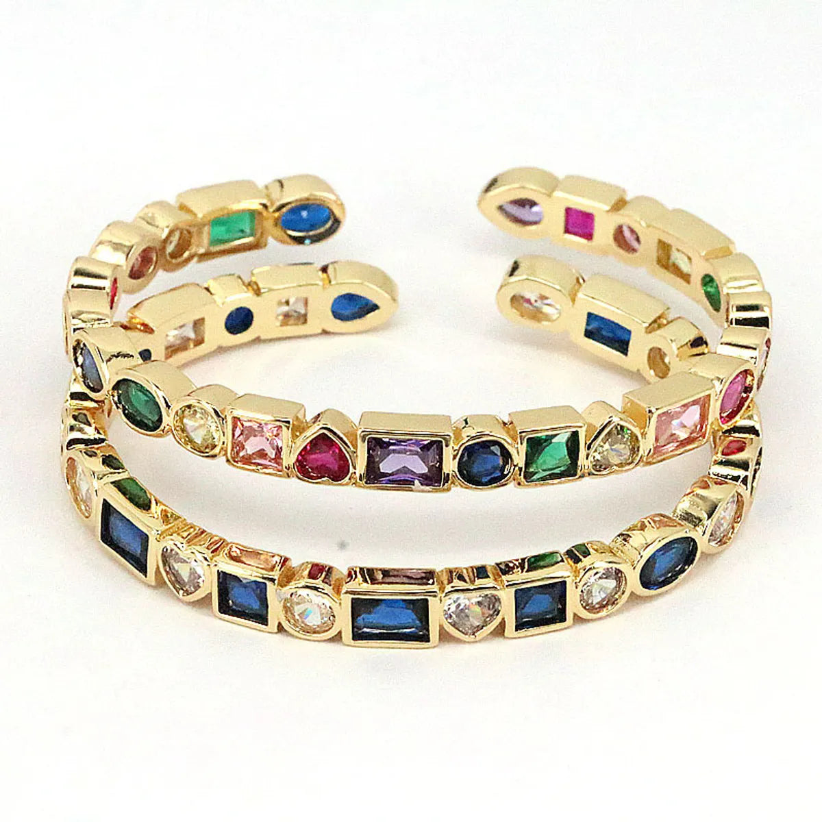 Bohemian Style Copper Gold-Plated Color Zircon Open Bracelet