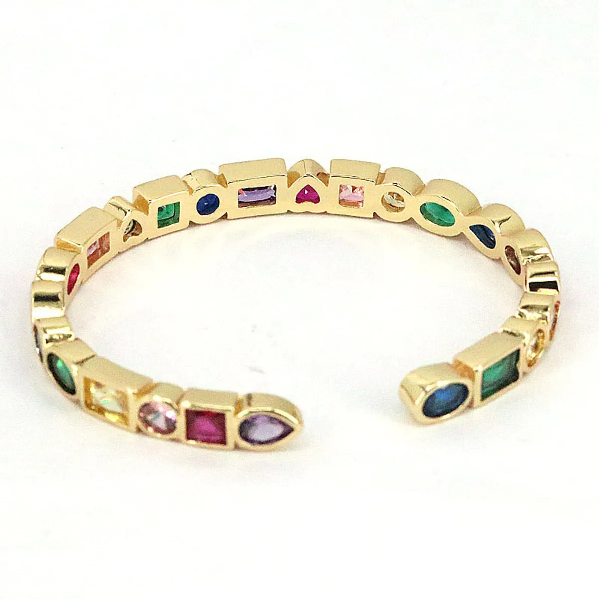 Bohemian Style Copper Gold-Plated Color Zircon Open Bracelet