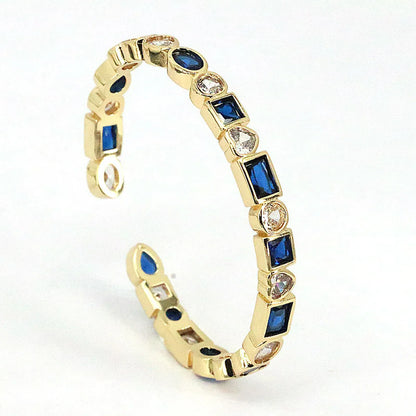 Bohemian Style Copper Gold-Plated Color Zircon Open Bracelet