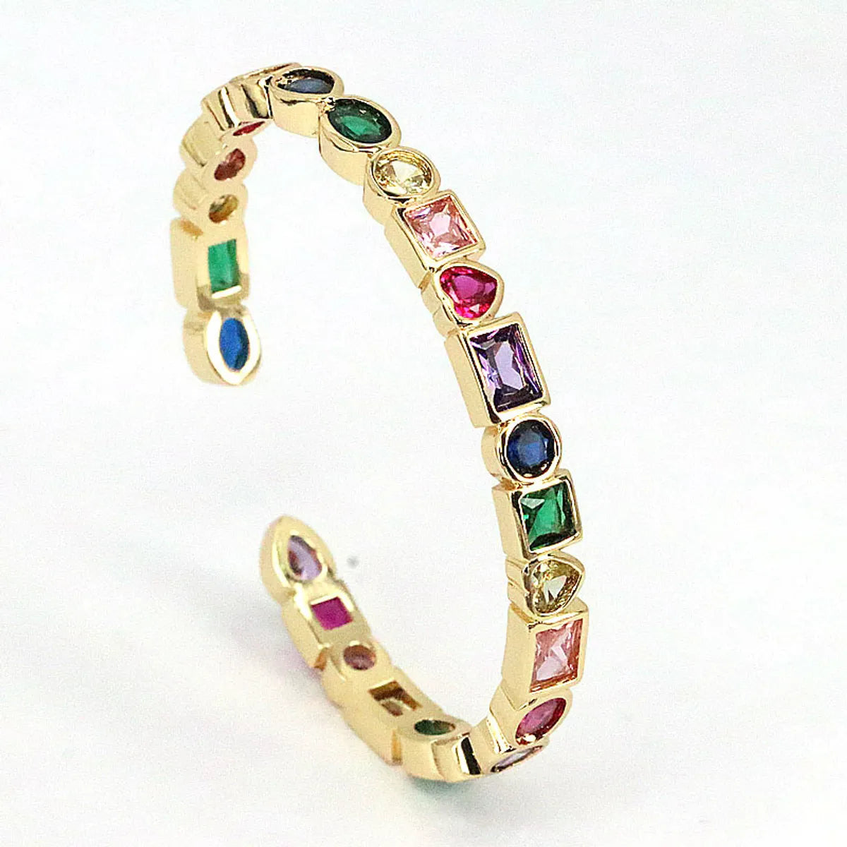 Bohemian Style Copper Gold-Plated Color Zircon Open Bracelet