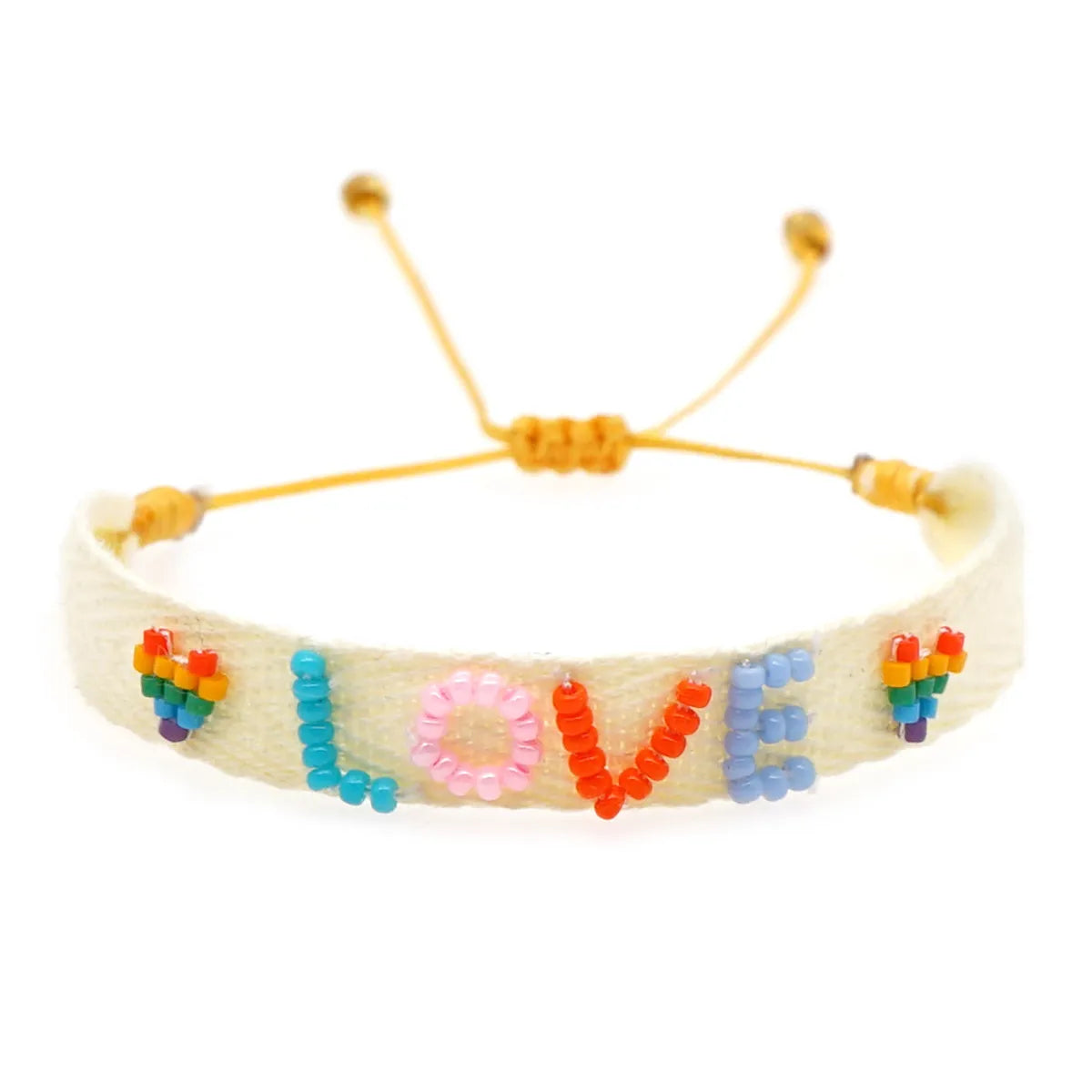 Bohemian Style Simple Rainbow Ribbon Beaded Woven Stacking Small Bracelet