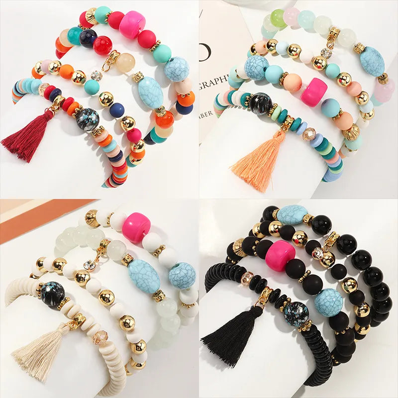 Bohemian Style Turquoise Tassel Beaded Multilayer Bracelet