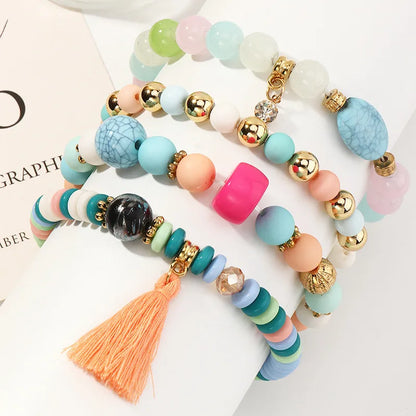 Bohemian Style Turquoise Tassel Beaded Multilayer Bracelet