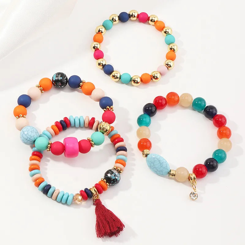 Bohemian Style Turquoise Tassel Beaded Multilayer Bracelet