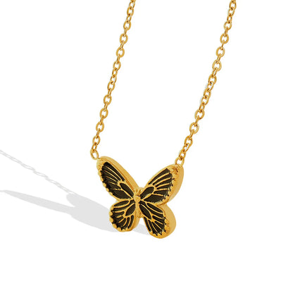 Bohemian Wave Pattern Butterfly Pendant Titanium Steel 18k Gold Plated Necklace