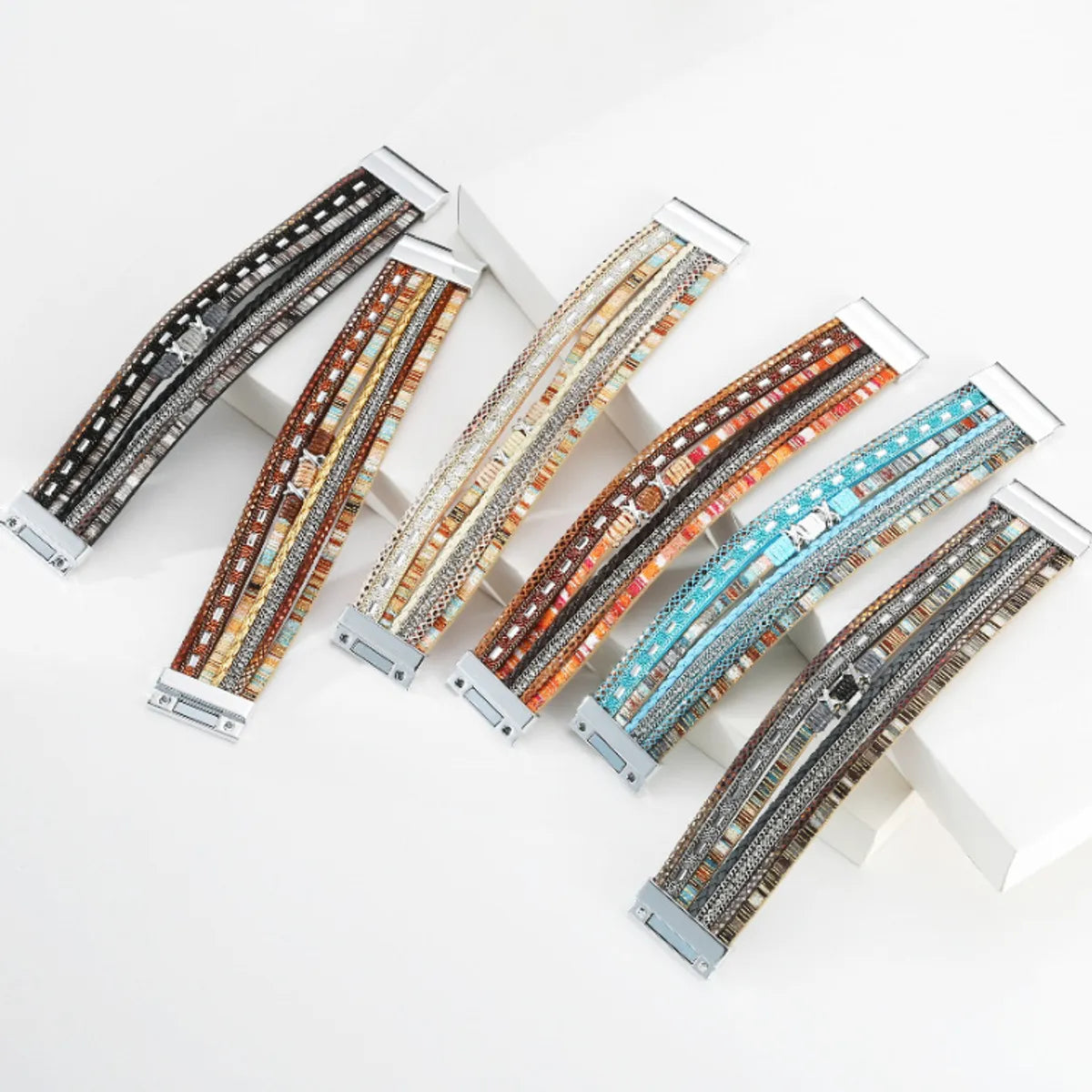 Bohemian Wide-brimmed Color Woven Multilayer Leather Bracelet Wholesale