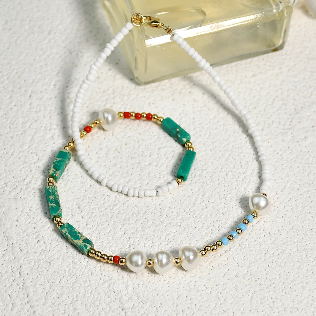 Boho Pearl Necklace Female Summer Agate Green Semi-precious Stone Necklace