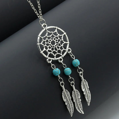 Boho Turquoise Tassel Feather Necklace