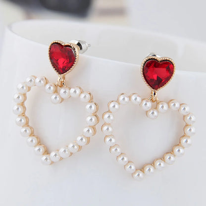 Boutique Korean Fashion Metal Sweet Peach Heart Pearl Stud Earrings