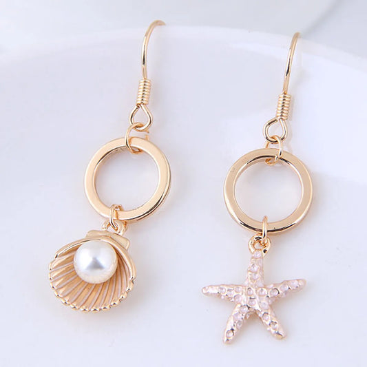 Boutique Korean Fashion Sweet Sea Shell Starfish Wild Asymmetric Personality Temperament Earrings Wholesale Gooddiy