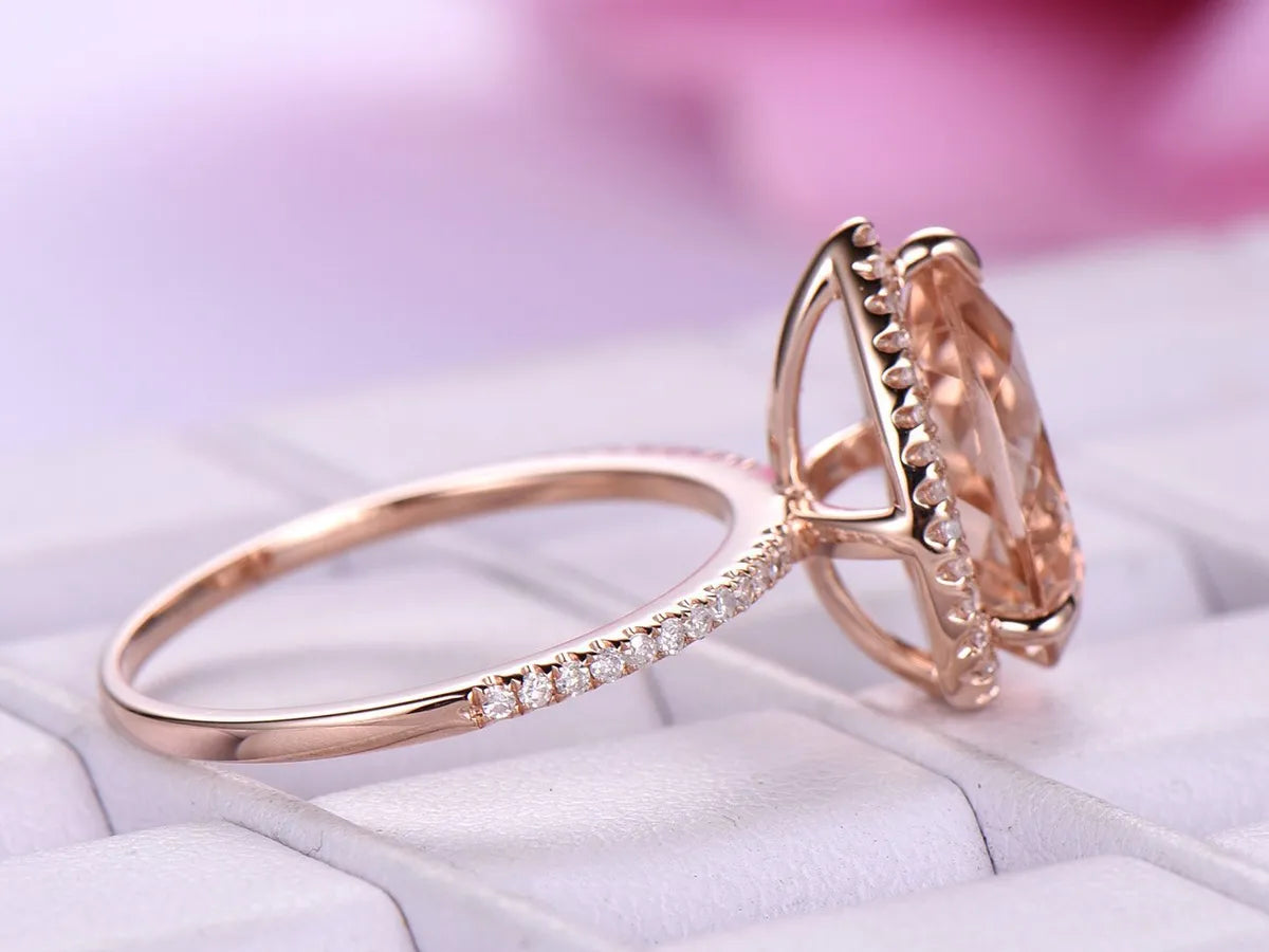 Boutique New Large Drop-shaped Gemstone Ladies Ring Copper Plated Rose Gold Jewelry